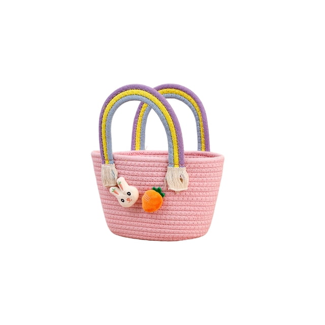 Easter Basket for Egg Hunts, Cotton Rope Storage Basket with Rabbit Design, Lightweight and Breathable Candy Holder for Outdoor Picnics, Parties and Home Decor, Blue