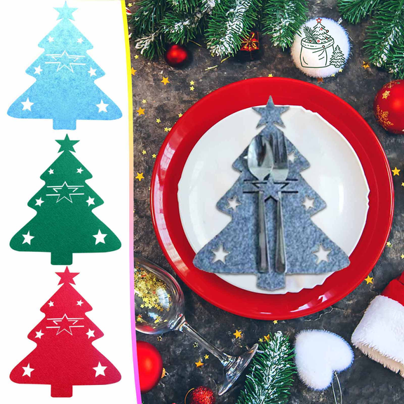 Christmas Tree Felt Silverware Holders, Tableware Pouch & Coaster Storage Bag Set, Xmas Decor Organizer for Holiday Decoration Storage, Farmhouse Christmas Decor & New Year Home Decor