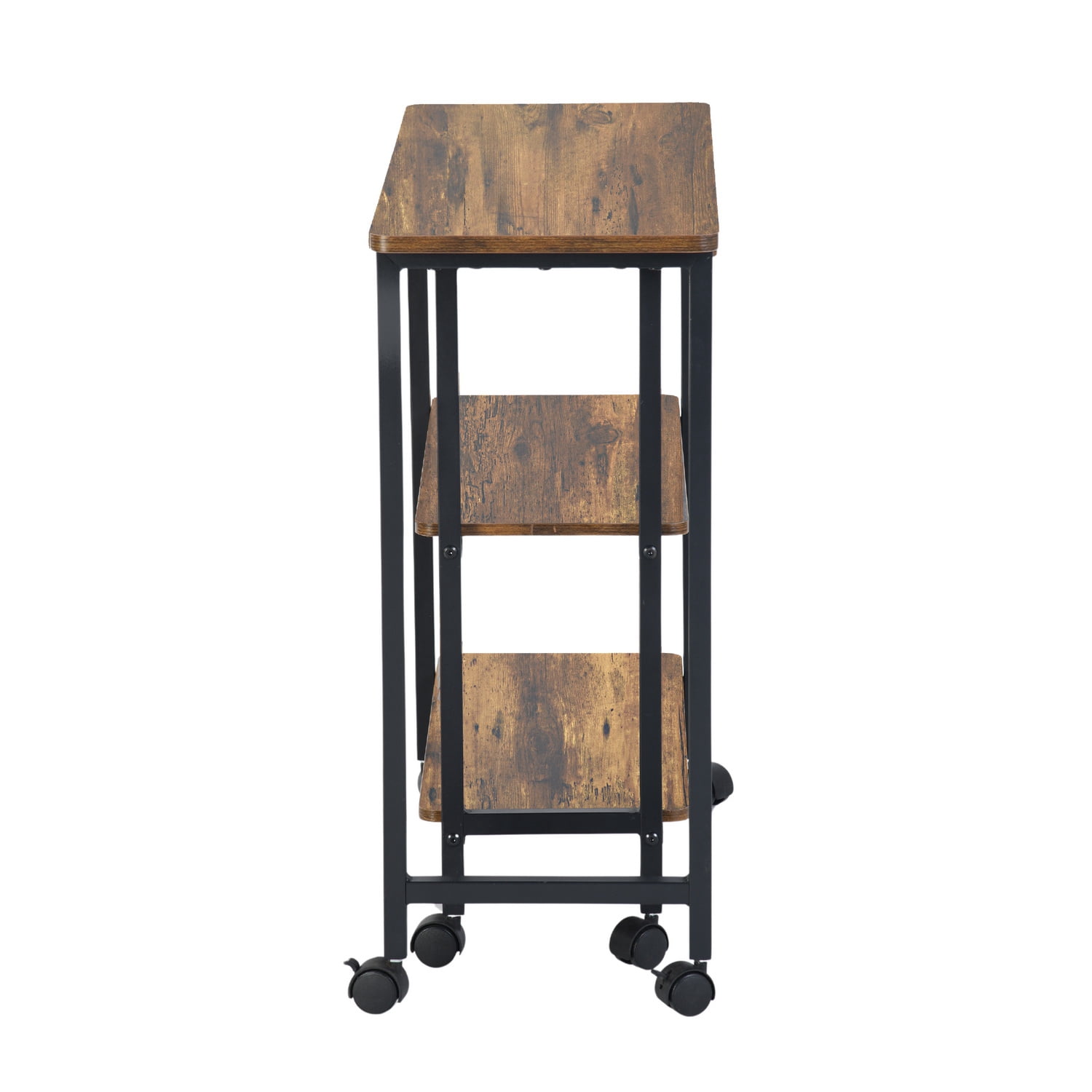 360° Rotating Side Table, Mobile End Table with 2-Tier Storage Shelves, Swivel Rolling Desk with 6 Lockable Wheels, Movable Laptop Table Couch Snack Table for Home