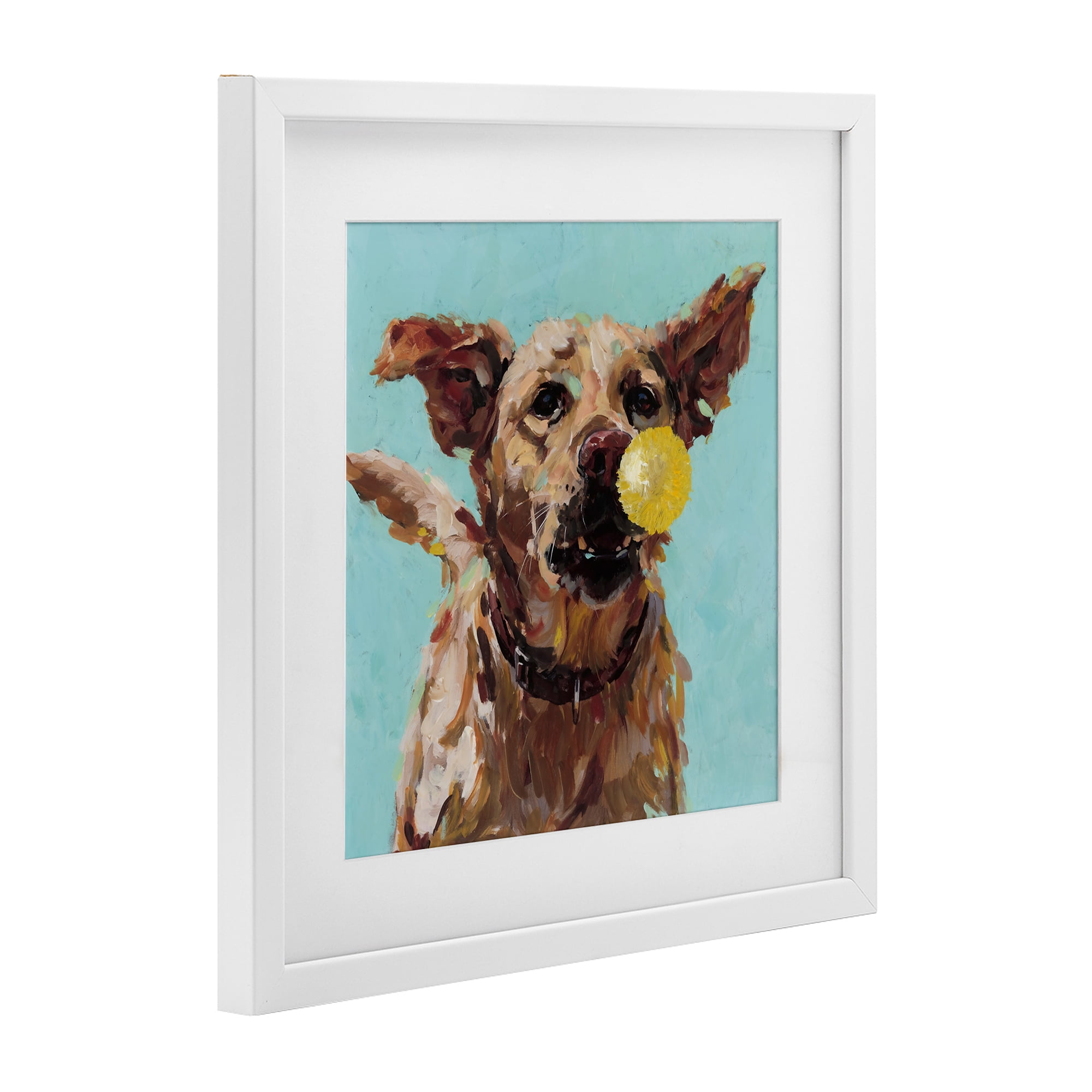 Dog Playing with Ball White Framed Print Under Glass, design by Studio Bautista