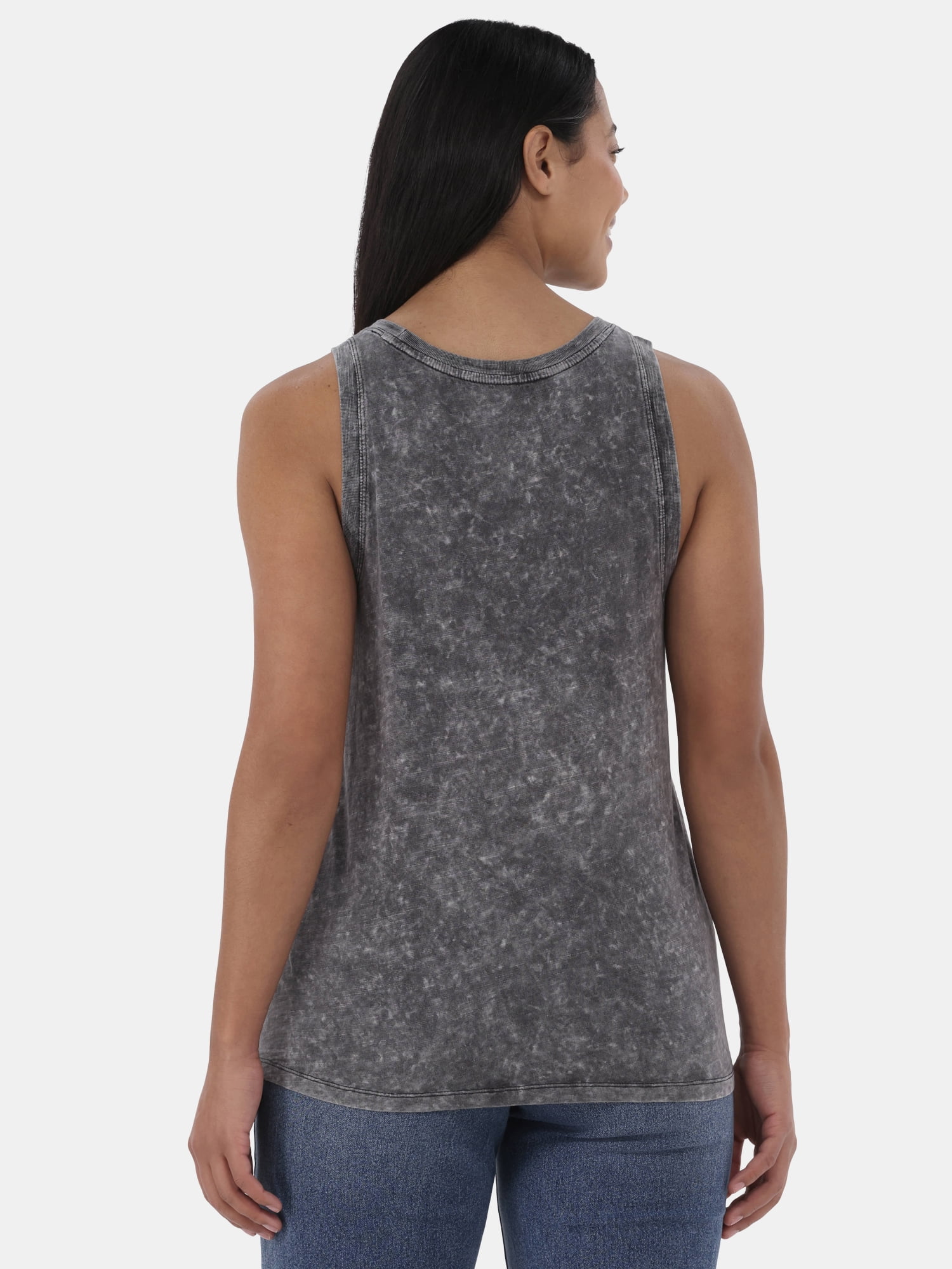 Time and Tru Women's Mineral Washed Cotton Tank Top with High Neck, Sizes XS-XXXL