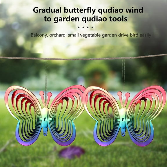leaveforme Butterfly Metal Wind Spinners - 3D Hanging Reflective bird repellent, Spinner Hanging for Yard and Garden, Kinetic Wind Catchers & Spinners Decoration for Patio Lawn