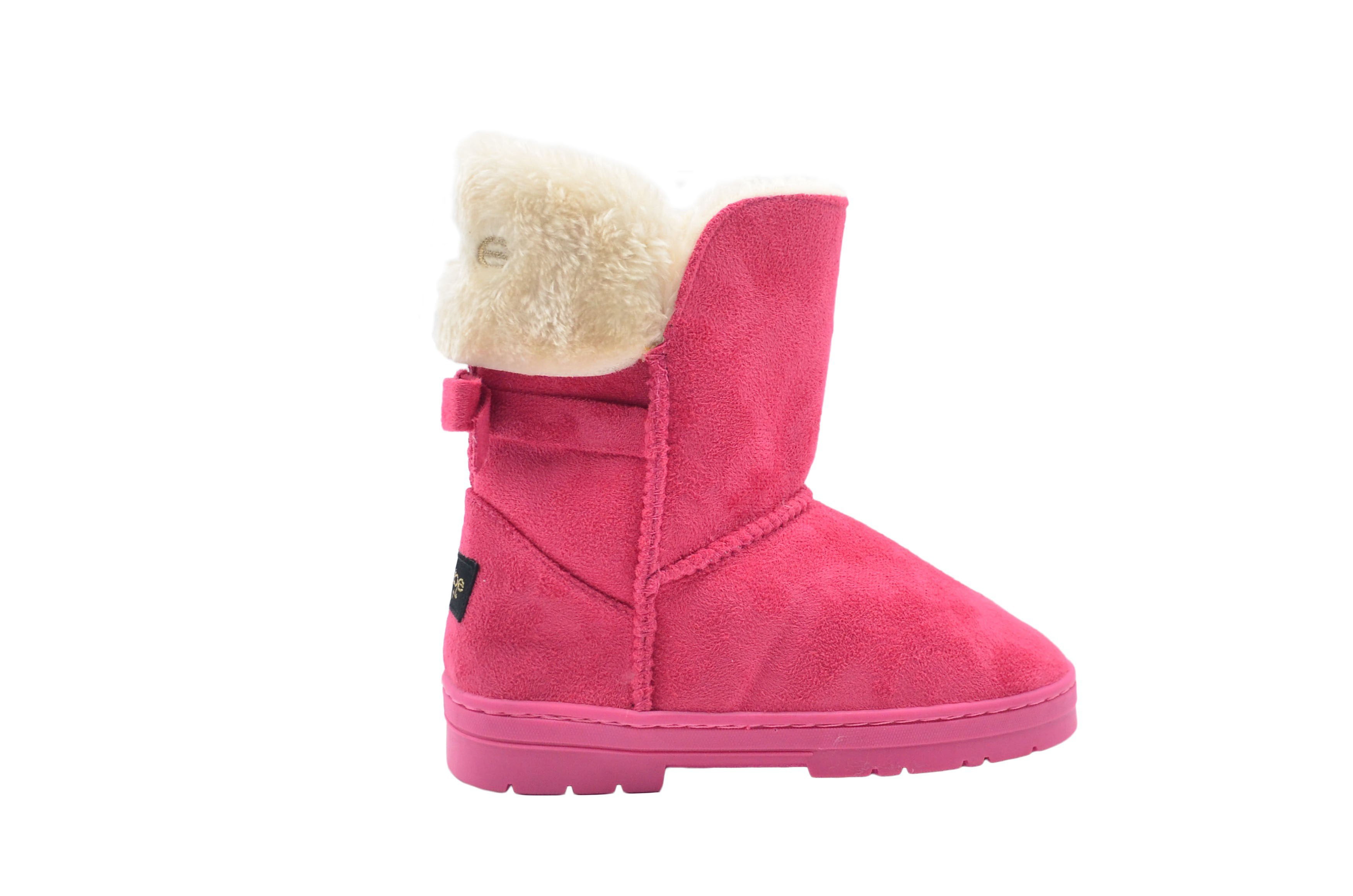 bebe Toddler Girls Little Kid Mid Calf Easy Pull-On Microsuede Winter Boots Embellished with Faux Fur Cuff and Back Bow 
