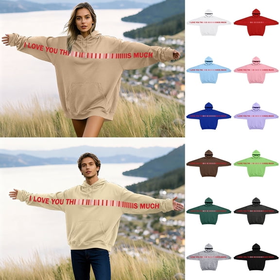 YAYUBA Christmas Sweatshirts for Women I Love You This Much Print Hoodie, Casual Long-Sleeve Pullover for Daily Wear & Fashion Statement