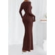 thumbnail image 4 of Vestido PRETTYGARDEN de Punto Acanalado Color Café Manga Larga Maxi XL, 4 of 8