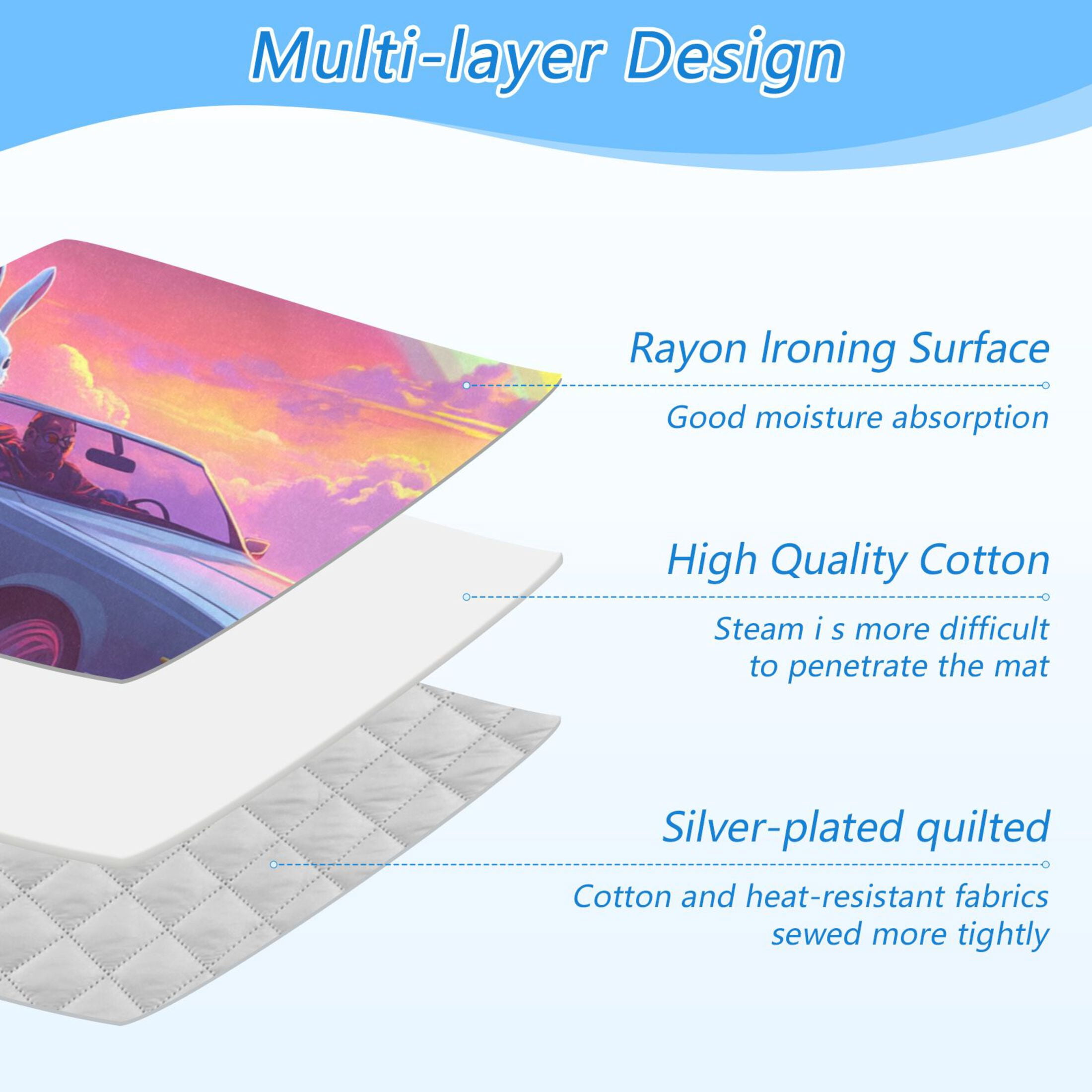 Rabbit Drive Among Clouds Rainbow Ironing Mat Blanket Portable Travel Ironing Pad Heat Resistant Pad 47.2" x 27.6”