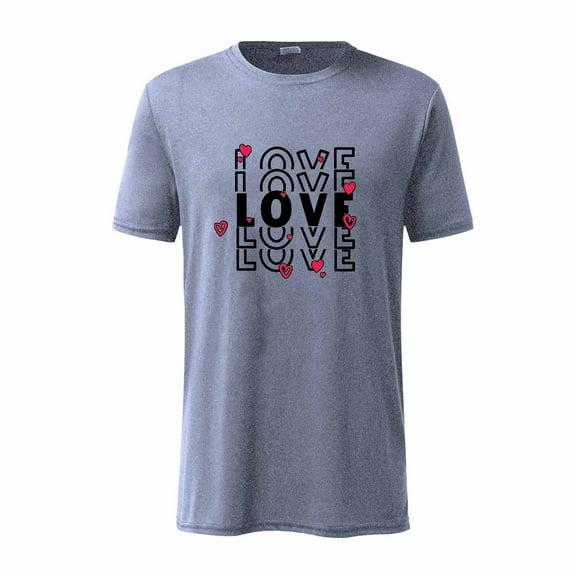AURIGATE Men Short Sleeve Casual Love Printing Round Neck Pullover T Shirt Blouse