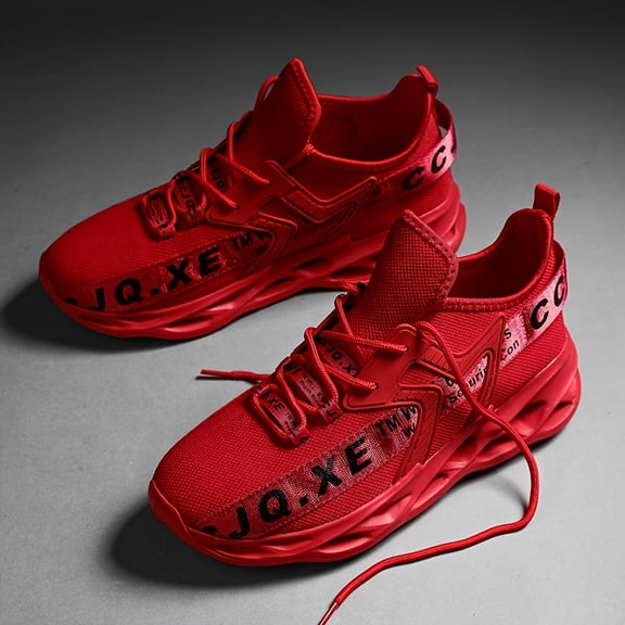 Men's Fashion Breathable Casual Sports Shoes with Elastic Sole, Outdoor Running Lightweight Walking Trainers - Random Letter Webbing