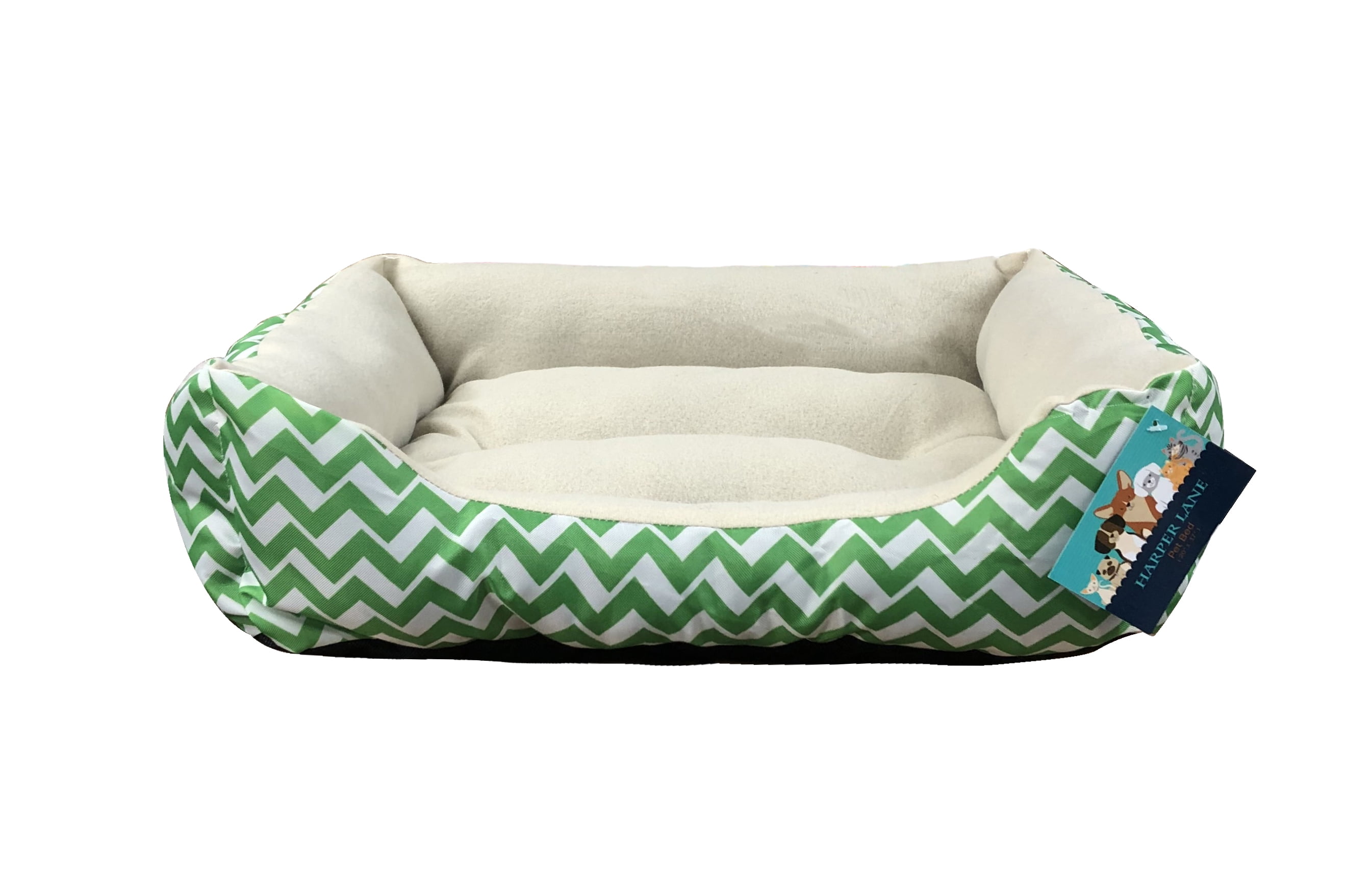 Harper Lane Monaco Rectangular Plush Pet Bed, Green & White
