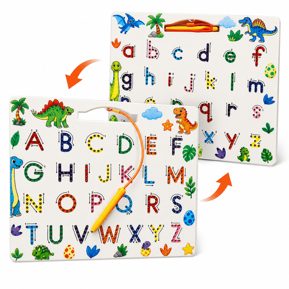 2-Sided Dinosaur Magnetic Letter Tracing Board for Kids, Uppercase & Lowercase Alphabet Writing Practice Board with Stylus Pen, Montessori Learning Toy for Preschool Toddlers Age 3 