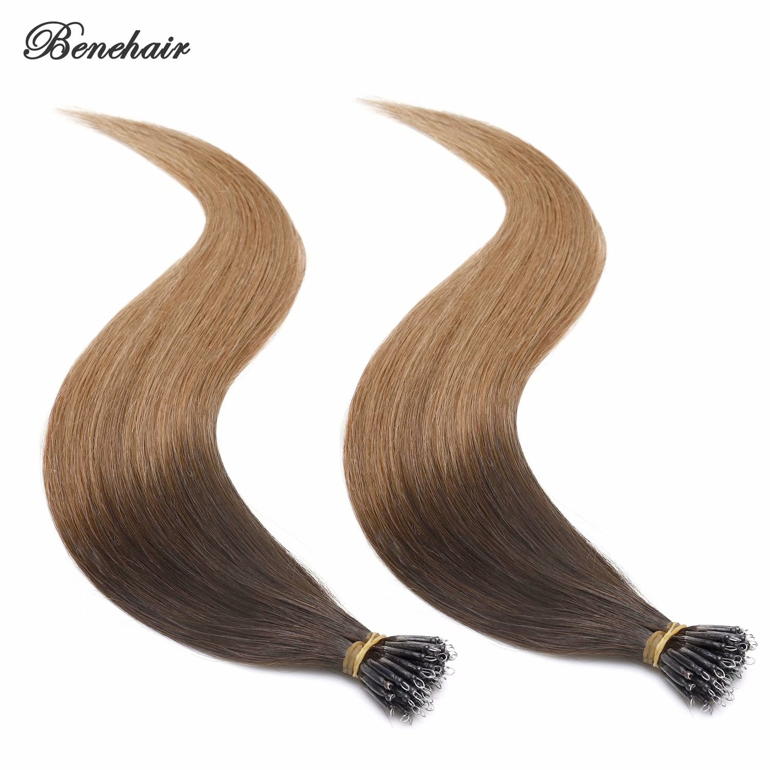 Benehair Human Hair Extensions Nano Ring I Tip Remy Hair Loop in Microlink Full Head Women Seamless Ombre Brown 50g