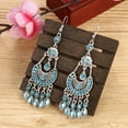 thumbnail image 5 of harmtty Bohemian Women Rhinestone Crescent Moon Long Fringe Hook Earrings Jewelry Gift Peacock Blue, 5 of 8