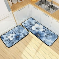 Blue and White Flowers Kitchen Mats Non Slip Standing Desk Mat Runner Rug Washable Kitchen Rugs for Floor 2PCS