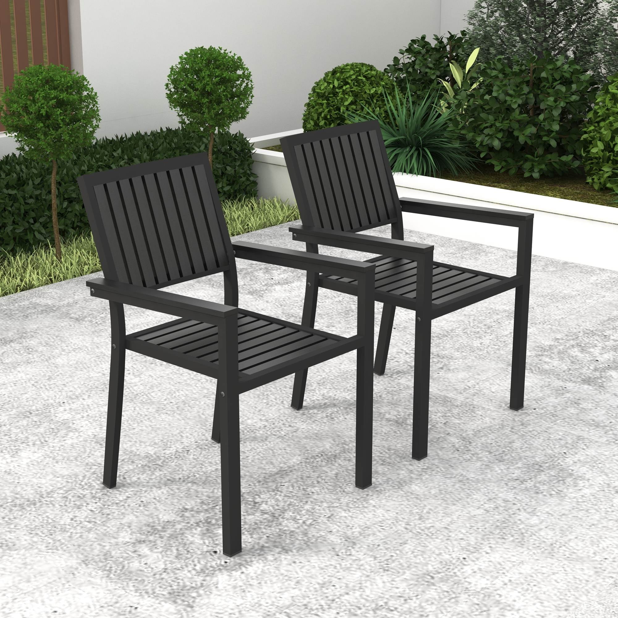 Indoor Outdoor Dining Chair Set, Set of 2 Outdoor Patio Bistro Dining Chairs, Modern Stackable