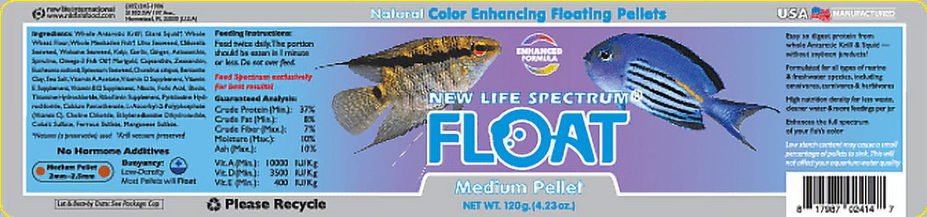 New Life Spectrum Float Fish Food Pellets, Medium (2-2.5mm), 4.23 oz