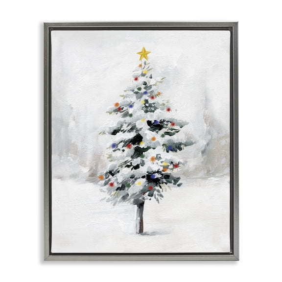 Stupell Industries Farmhouse Snowy Christmas Tree Landscape Gray Floating Frame Canvas Art, 25 x 31, by Caverly Smith