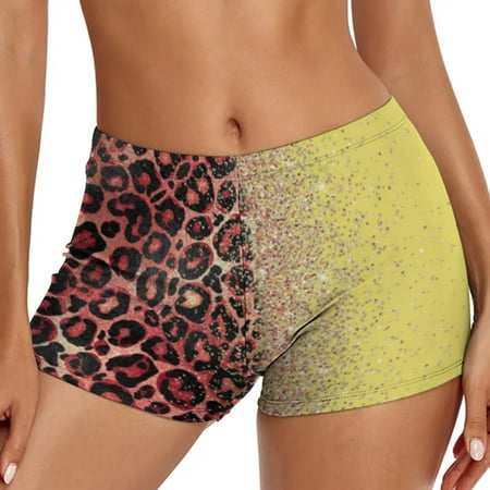 ZPYESWOW Tummy Control Bikini Women s Swim Shorts Casual Ethnic Printed High Waist Swimsuit Bottoming Shorts Loose Tight Belt Sports Yoga Shorts White Swimsuit Yellow M