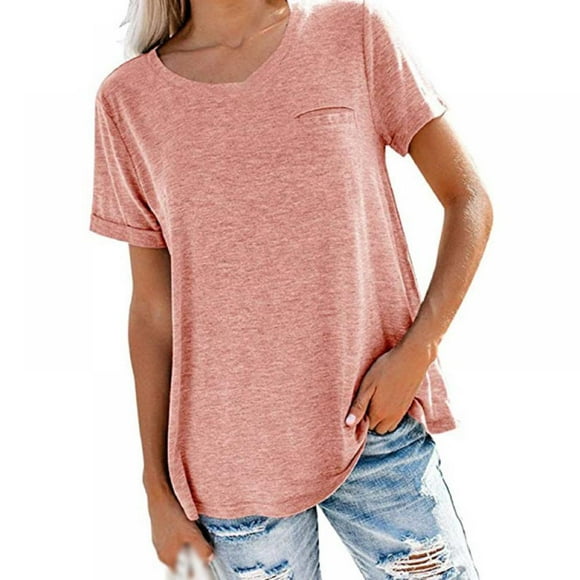 Casual Style Loose Short-sleeved Pockets Stitching Solid Color T-shirt Simple Natural Fashion Ladies Set Short Sleeves