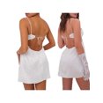 thumbnail image 4 of Women Lace Short Bodycon Dresses Vintage Ruffle A-Line Mini Dress Elegant Backless White Sundress, 4 of 10