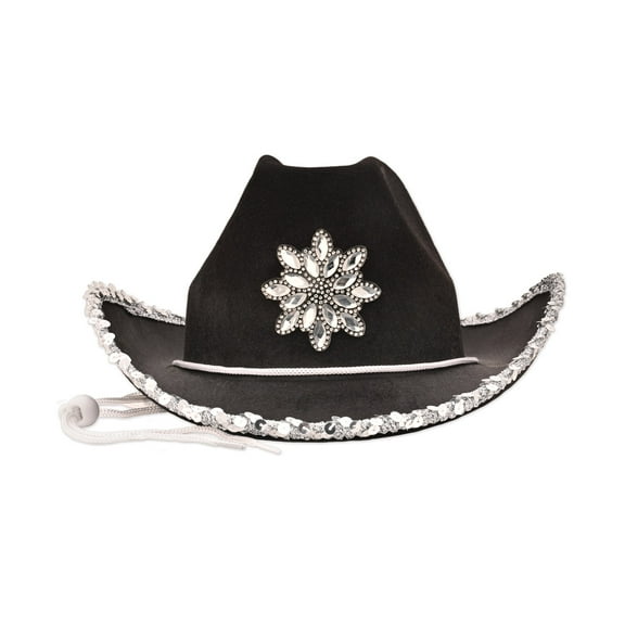 Black Felt Cowgirl Hat w/Gemstones, (1/Pkg)