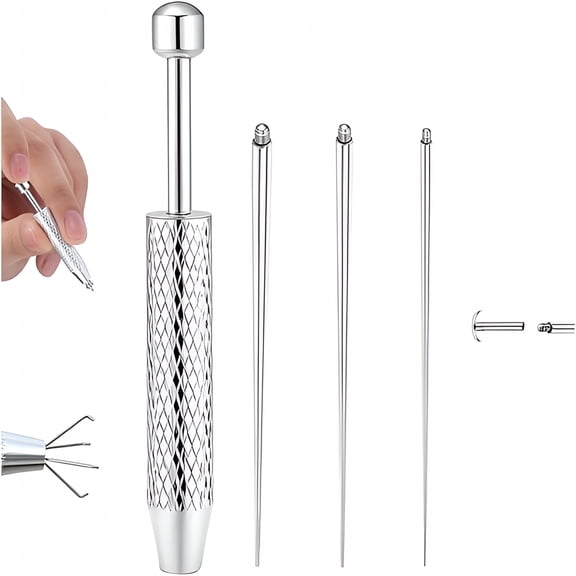 EXLEAF Piercing Taper Ball Grabber Tool for Changing Jewelry - 14G 16G 18G 20G Stainless Steel Flat Back Earrings Applicator Tool Threadless Insertion Pin Thread Body Piercing Kit for Ear Nose Lip