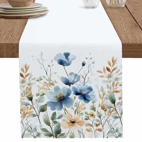 nqOlkjepod Blue Spring Floral Table Runner 36 Inches Long Farmhouse Dress Scarves, Watercolor Blooming Summer Botanical Dining Tablerunner for Coffee Table/Kitchen Island/Party, Small 13" x 36"