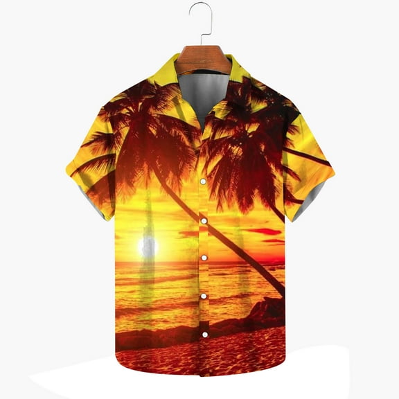 ALLLIST Shirts for Men Short Sleeve Collared Hawaiian Button Down Shirts Yellow Casual Clothes for Men