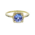 thumbnail image 1 of Solid 14K Yellow Gold 7mm Cushion Genuine Blue Tanzanite December Birthstone & 0.20 CTTW Diamond Halo Ring | 14K Gold Tanzanite Ring For Women, Size-6, 1 of 4