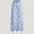 thumbnail image 2 of UAYOTSE Girls Wide Leg Washed Denim Jeans Elastic Back Waist All Over Fruit Embroidery Loose Baggy Trousers,Sizes 7-8 Years, 2 of 7