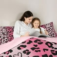 thumbnail image 5 of jejeloiu Cartoon Cheetah Print Full Size Comforter Sets,Cute Loves Pattern Bedding Comforter Set,Pink Black Bedding Sets For Girl Teens,Breathable Home Decor Reversible,3-Piece, 5 of 8