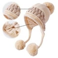 thumbnail image 3 of Gorro de lana con protección para los oídos y bola de tres pelos con bloqueo de color, todo fósforo para invierno, 3 of 5