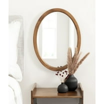 Kate and Laurel Hogan Farmhouse Oval Framed Wall Mirror, 18 x 24, Natural Rustic, Decorative Traditional Wood Mirror with Soft Curvature and Oval Shape