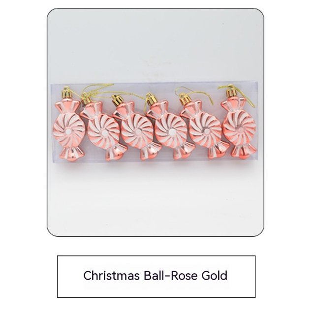 adornos de piruleta de caramelo de Navidad vibrante , adorno de bastón de caramelo colgante de Navidad con cuerda para decoración de festivalesOro rosa6PCS