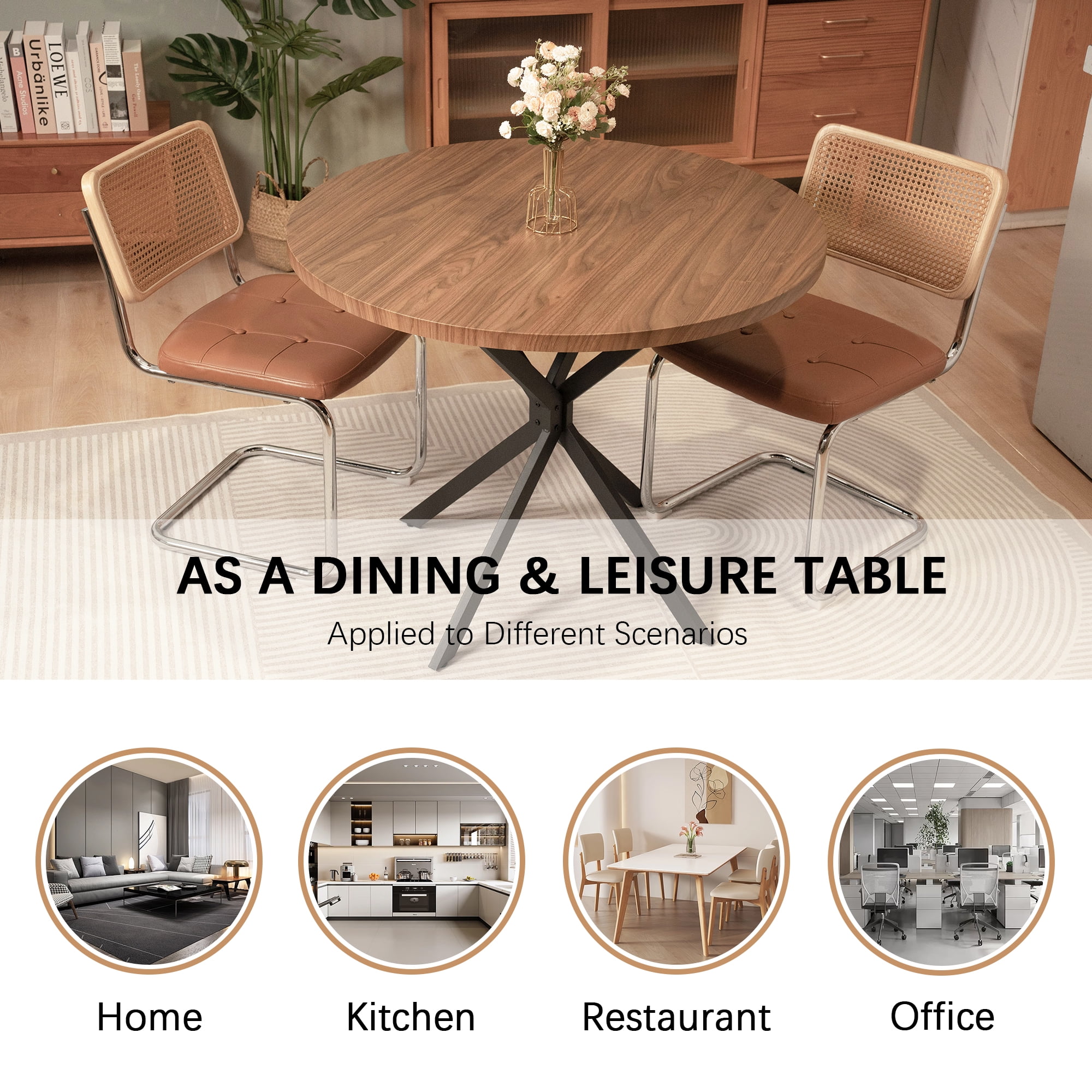 Cvortll Round Dining Table for 4 People, 39 inch Modern Round Dining Table with Metal Legs, Kitchen Dinner Table for Living Room, Dining Room