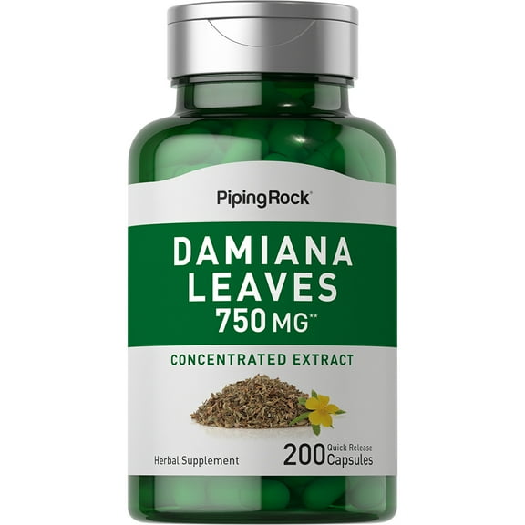 Damiana Leaves 750 mg | 200 Quick Release Capsules for Men and Women | by Piping Rock