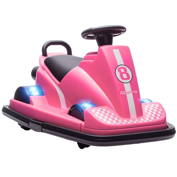 Qaba Bumper Car for Kids with 360° Spinning, Dual Motors, Music, Pink