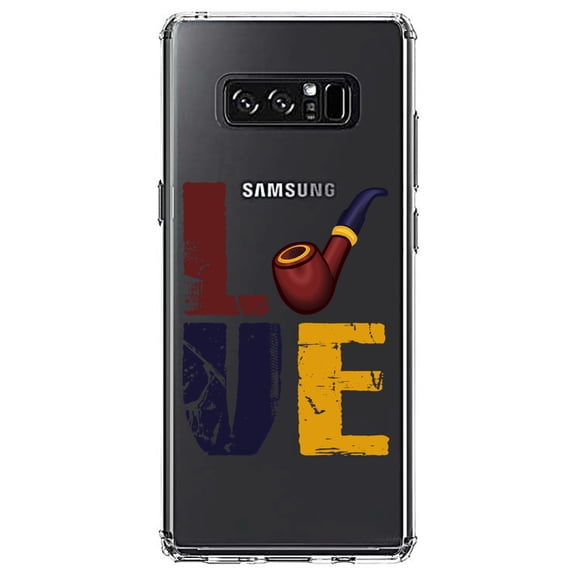 DistinctInk Clear Shockproof Hybrid Case for Samsung Galaxy Note 8 - TPU Bumper Acrylic Back Tempered Glass Screen Protector - Love Pipe Smoking