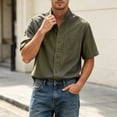 thumbnail image 2 of LODIENY Oversized 5XL Button Down Shirts for Men with Pocket Short Sleeve Casual Stylish Shirt Loose Fit Band Neck Summer Beach Wedding Tops Army Green XXL, 2 of 8