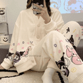 thumbnail image 5 of Sanrio-pijamas gruesos de felpa para mujer, conjuntos de ropa cálida para el hogar, suéter suelto informal para niña Y2k, moda Kuromi de dibujos animados, invierno, 2 piezas, 5 of 5