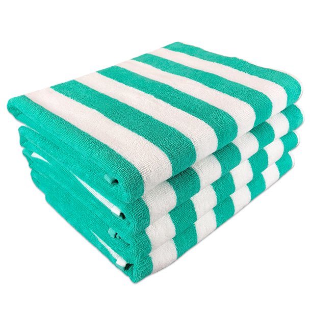Bulk 4 Pack of Cabana Beach Towels XL Size 30" x 70" Green