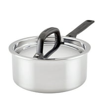 KitchenAid 5-Ply Clad 1.5 Quart Stainless Steel Induction Sauce Pan with Lid, Dishwasher Safe, Metal Utensil, Broiler and Oven Safe to 500°F, Polished Stainless Steel