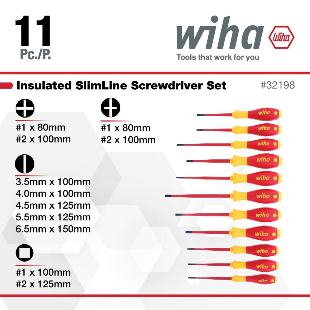 Wiha 32198 Insulated Slim Screwdriver Set, 11-Piece