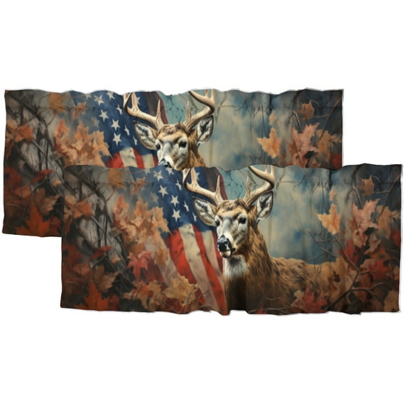 Deer Hunting Printed Window Curtains Valances American Flag Hunting Forest Rod Pocket Window Valance for Living Room Bathroom Bedroom Kitchen 54 by 18 in, 2 Panel