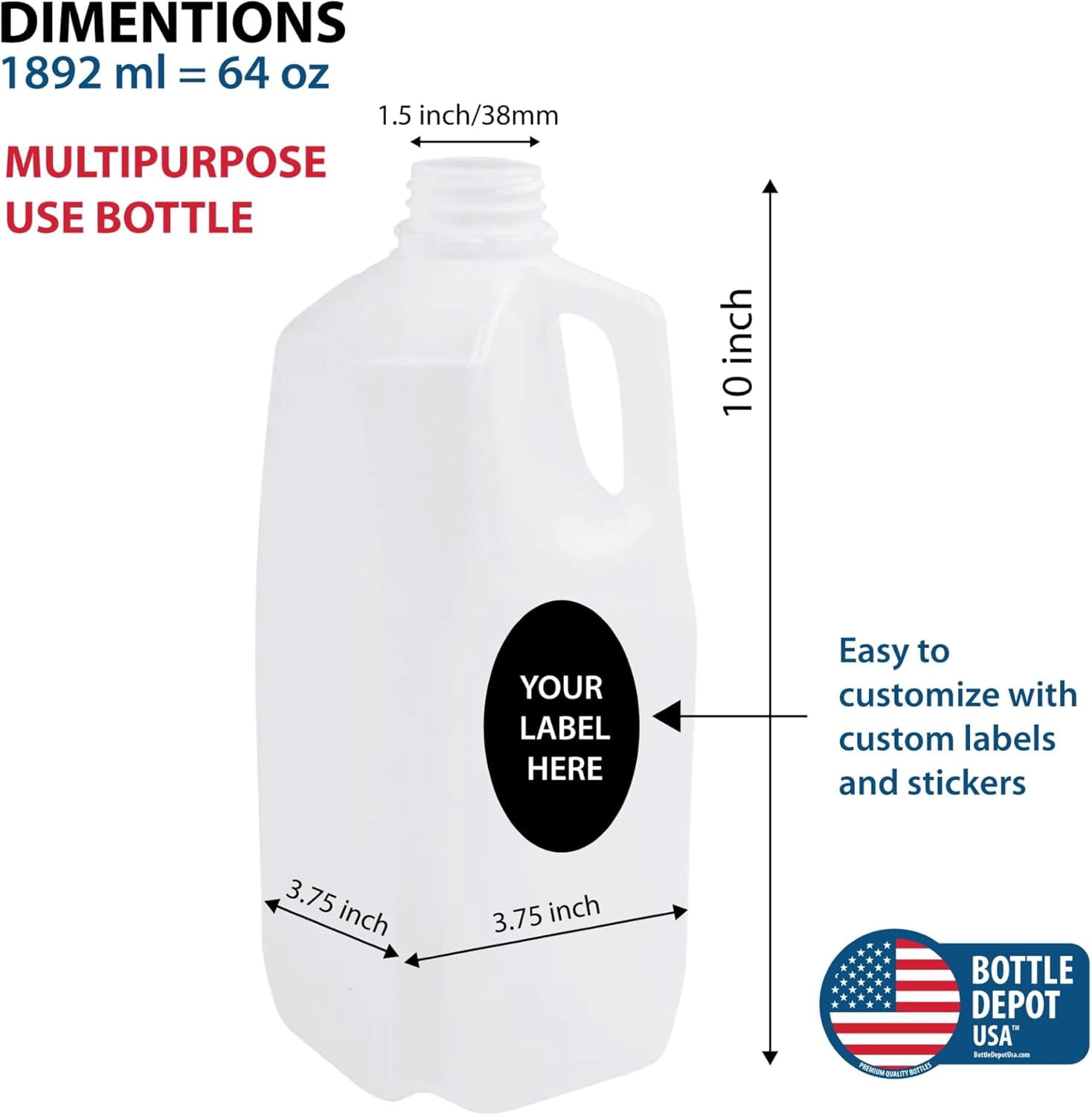 (48 PACK) 64 Oz. Empty Plastic Juice Bottles with Tamper Evident White Screw Caps - Half Gallon, Smoothie Bottles - Ideal for Juices, Ice Coffees, Milk, Smoothies, Picnic's and Even Meal Prep
