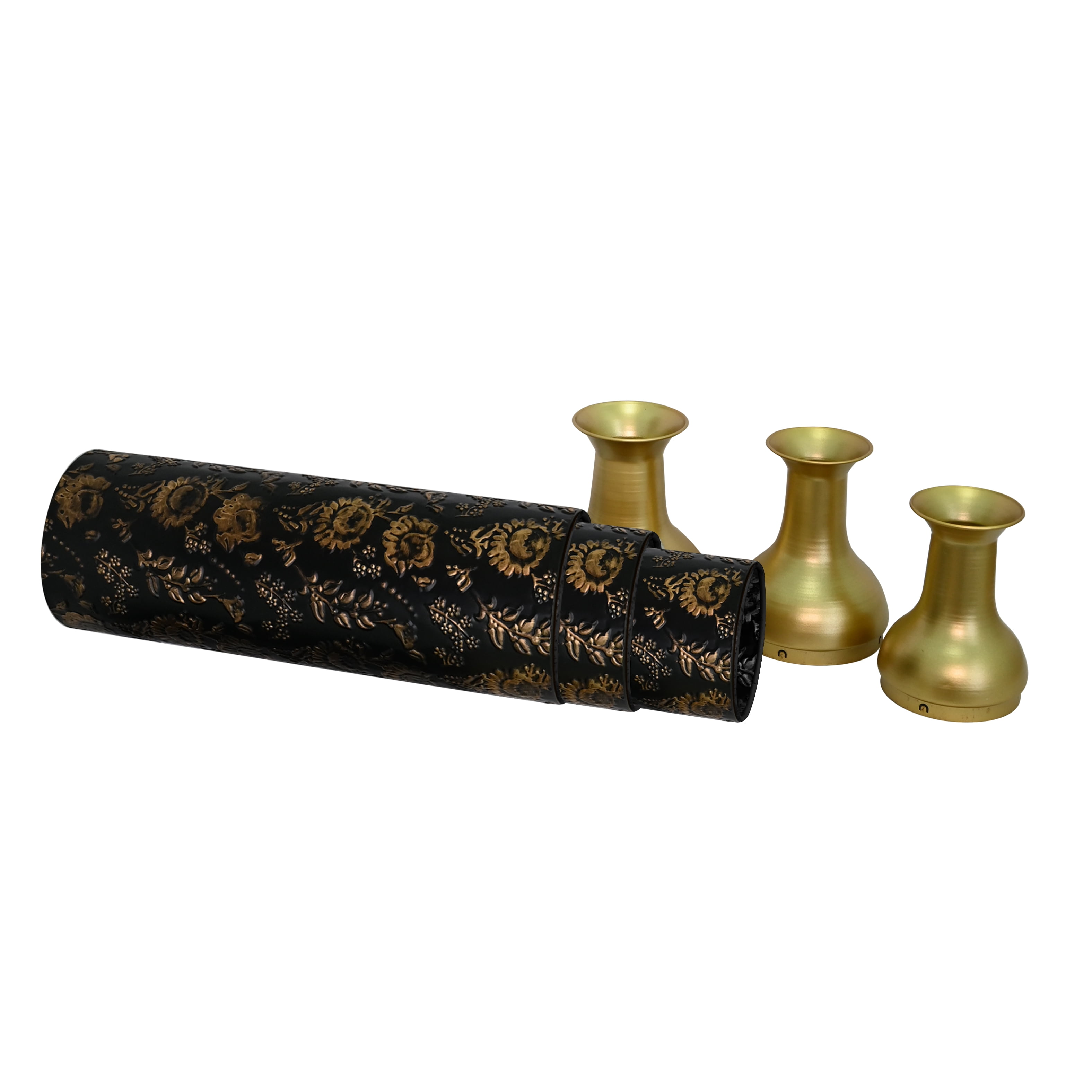 Metal Floor Vases Set of 3 with Leaf Pattern, Tall Decorative Vases and Home Decor Accents for Living Room Entryway, Black and Gold