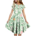 thumbnail image 2 of Odeerbi 6-15 Years Child Teen Girls Easter A-Line Dress Ruffle Sleeve Bunny Floral Print Tiered Dress Summer Holiday Party Dress, 2 of 5