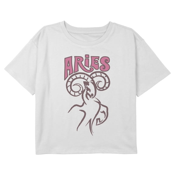 Girl's Lost Gods Zodiac Aries Art Symbol Graphic Cropped T-Shirt White Large
