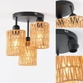 thumbnail image 3 of 3-Light Boho Light Fixtures Ceiling Mount, Farmhouse Ratten Light Fixture Ceiling with 3 Hand-Woven Ratten Shades, Boho Lights for Bedroom Hallway Dining Room Kitchen,10.8inch, 3 of 4