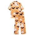 thumbnail image 6 of Halloween Pajamas Women Casual Full Printed Silk Satin Short Sleeve Button Down Lapel Pocket Shirts Loose Straight Pants Comfy Sleepwear Fall Winter 2 Pc Women's Loungewear Sets Orange XXL, 6 of 7