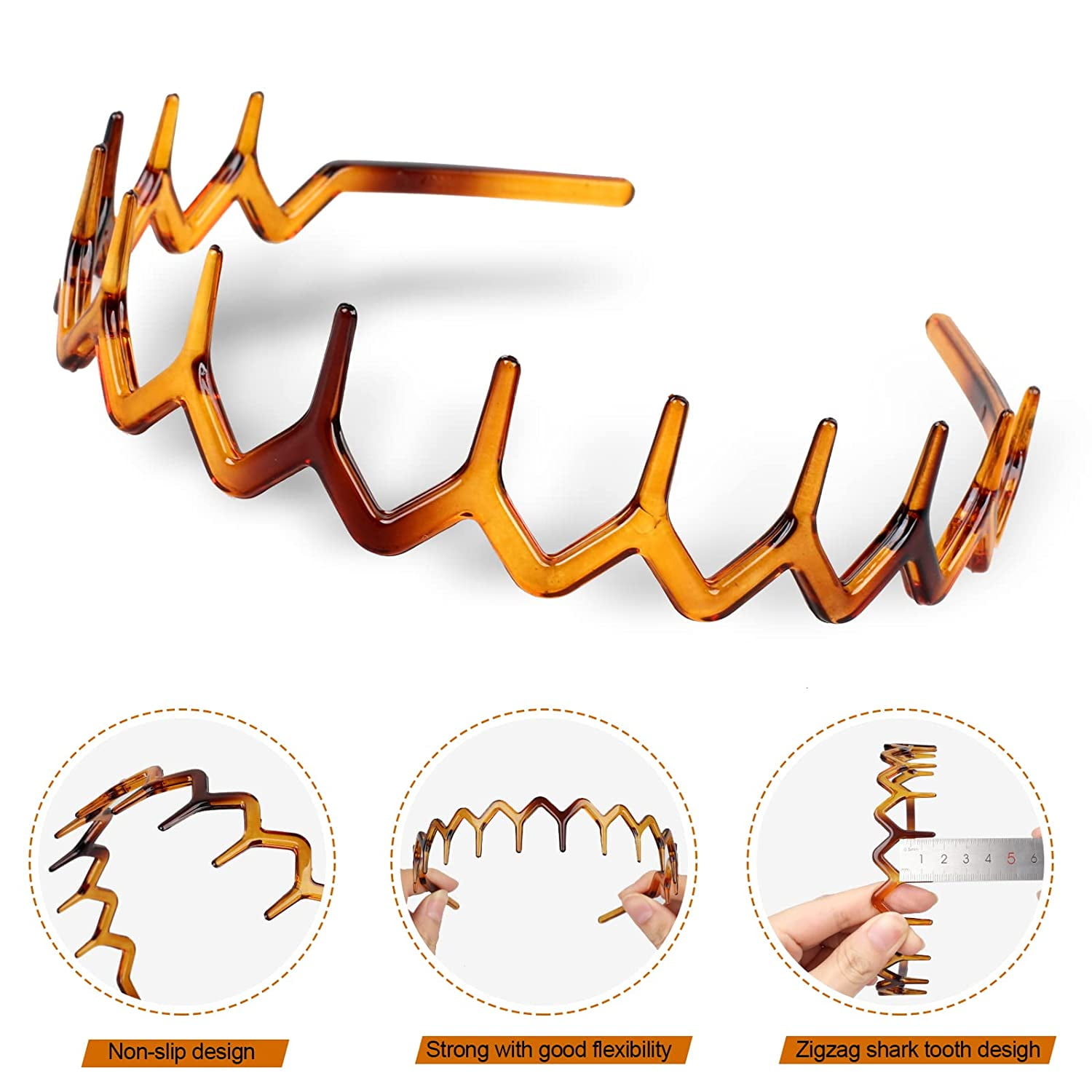  4Pcs Comfortable Shark Tooth Comb Headband Zigzag Hair Band  Toothed Headband Women Men Hair Accessory (A#) : Beauty & Personal Care